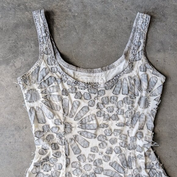 Alabama Chanin Gray White Floral Handstitched Mini Dress small - Picture 4 of 11